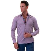 Purple Jackquard Men's  Slim Fit Designer Dress Shirt - Tailored Cotton Shirts for Work and Casual Wear